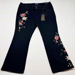 SANDPIPER Black Bootcut Jeans Embroidered Floral Flare Leg Women's Plus Size 22W
